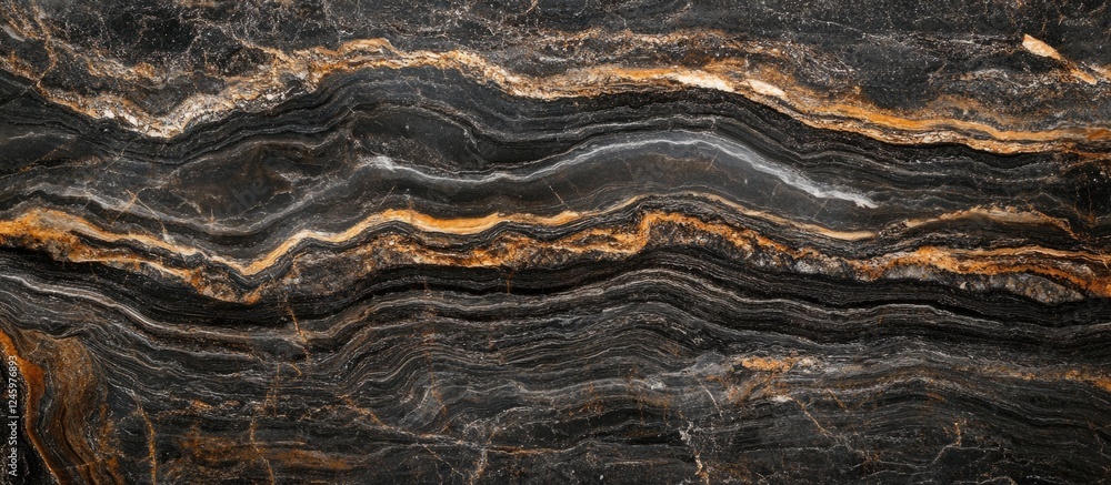 Poster elegant black marble texture with golden veins and ample negative space for text or design elements.