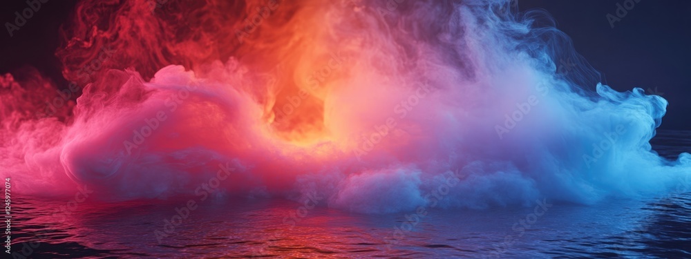 Poster vibrant neon smoke effects on a dark background providing ample space for creative text insertion an