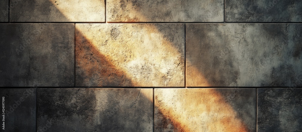 Poster Two tone concrete block texture wall with dramatic lighting highlighting surface details and color variations.