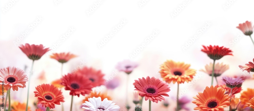 Poster vibrant field of gerbera flowers in various colors creating a beautiful backdrop with ample space fo