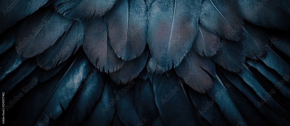 Poster close up of dark raven wings showcasing intricate feather patterns with a soft texture perfect for n