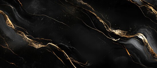 Elegant Abstract Black and White Marble Texture with Gold Veins Perfect for Backgrounds and Text Overlay in Stylish Designs