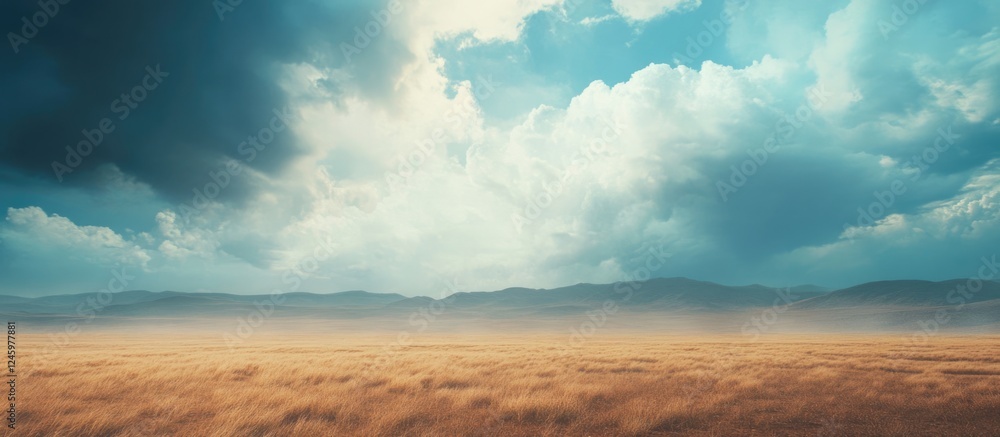 Aufkleber expansive field under dynamic weather with dramatic sky and empty copyspace for text or branding use