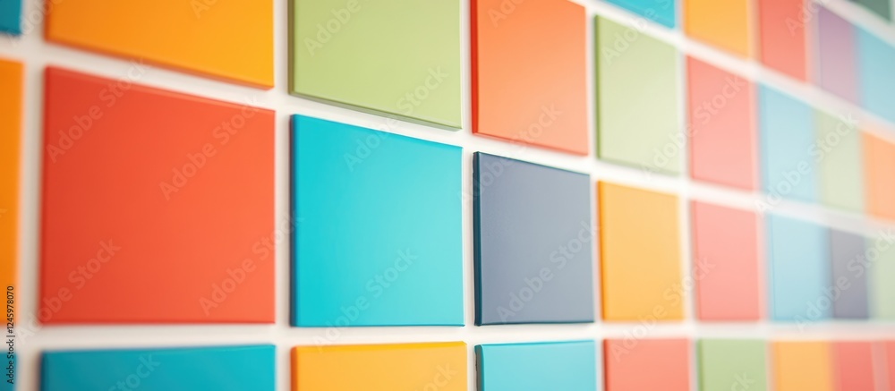 Poster creative office wall design featuring vibrant colored grids with an available blank area for customi