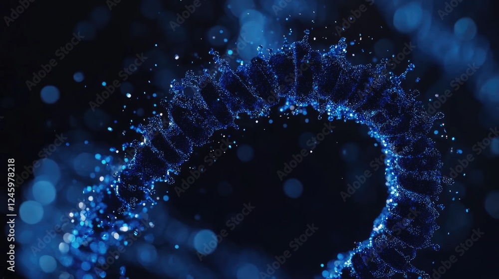 Aufkleber abstract blue dna molecule structure with chromophore effect and dynamic movement against dark backg