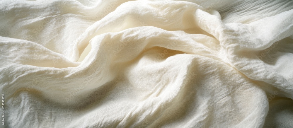 Poster Crumpled white fabric texture background for elegant design projects and soft textile displays.