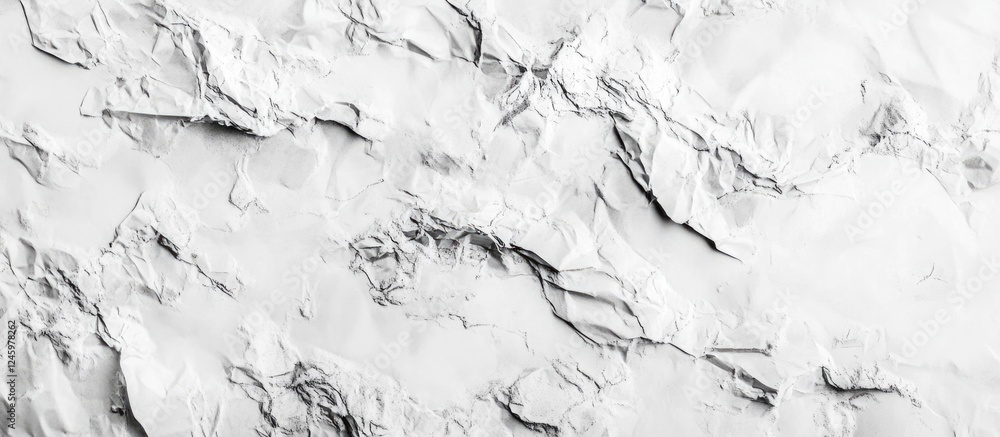 Poster Crumpled silver foil texture closeup background with intricate patterns and shadows for creative design use.
