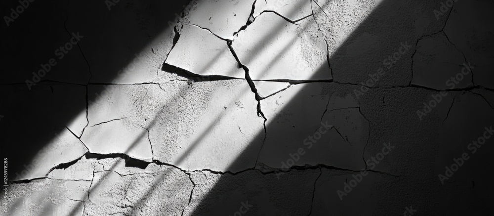 Poster dynamic light and shadow play on a cracked wall texture with negative space for text or design eleme