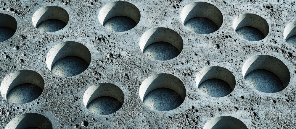 Poster textured concrete surface featuring an intricate repeating circular pattern creating a unique industrial aesthetic