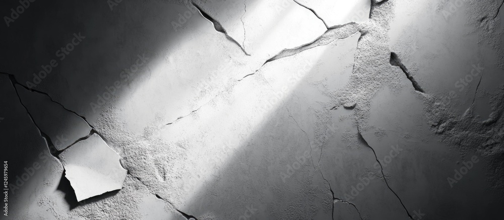 Poster textured cracked wall with dramatic light and shadow contrasts creating an empty space perfect for a
