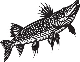 Black and White Vector Illustration of a Northern Pike Fish