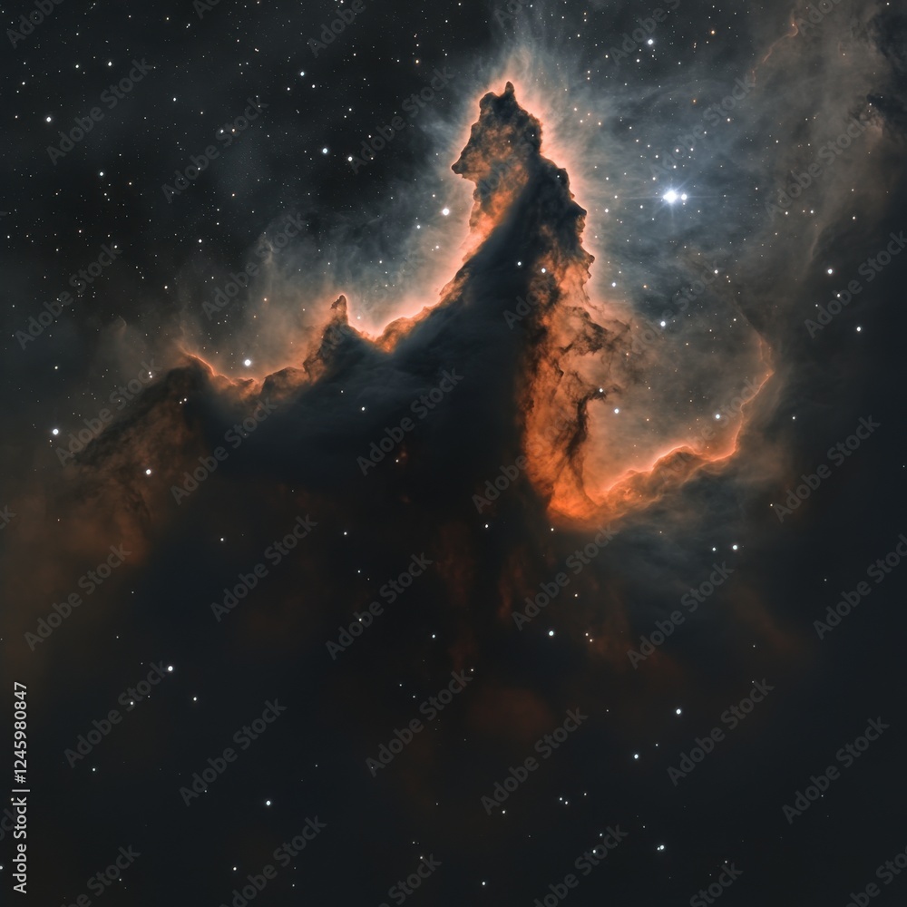 Sticker nebula in the sky with stars and soft glow in deep space colors of the universe