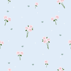 rose bouquets , mini heart and dot seamless pattern , vector , illustration