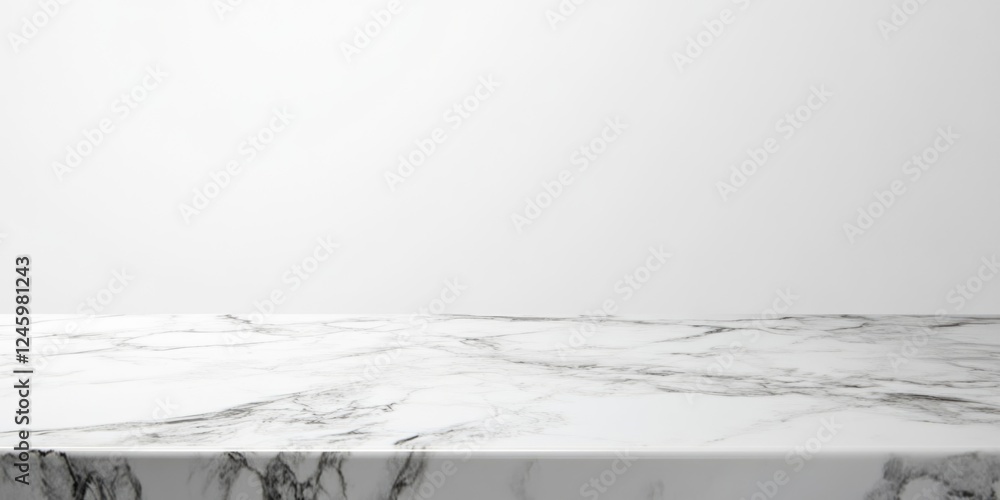 Poster minimalist marble table on white background with ample copy space for creative text and design eleme