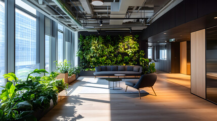 of designers collaborating in a workspace filled with sustainable materials and upcycled furniture 