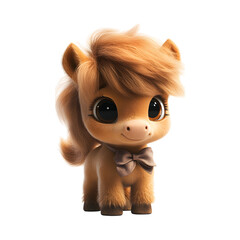 Fluffy 3D Cartoon Centaur Foal with Bow Isolated on Transparent Background