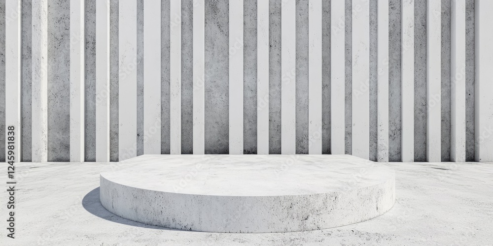 Poster minimalist cement stage podium with striped wall design and empty space for text or presentation use