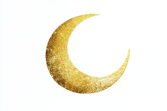 Golden crescent moon glitter isolated white background design element