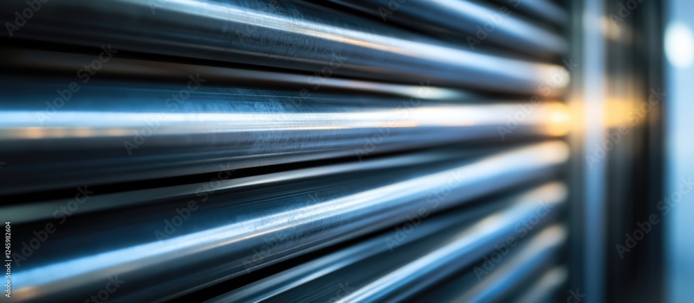 Poster close up of metallic pipes in an industrial setting showcasing textures and reflections for abstract