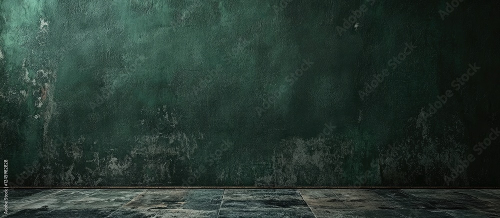 Poster textured dark green wall with floor space for text ideal for backgrounds and presentations in a prof