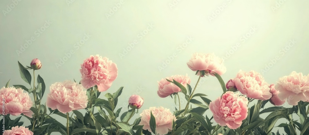 Poster floral composition of soft pink peonies with a subtle background perfect for adding personalized tex