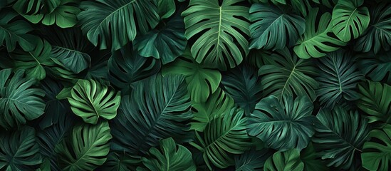 Fototapeta premium Lush green tropical leaves background creating a vibrant and refreshing natural ambiance for design projects.