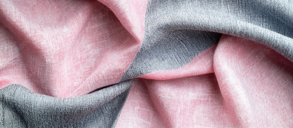 Poster gray and pink textured fabric background with soft drapery and room for text or design elements