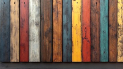 Colorful Distressed Wooden Planks Wall Paneling