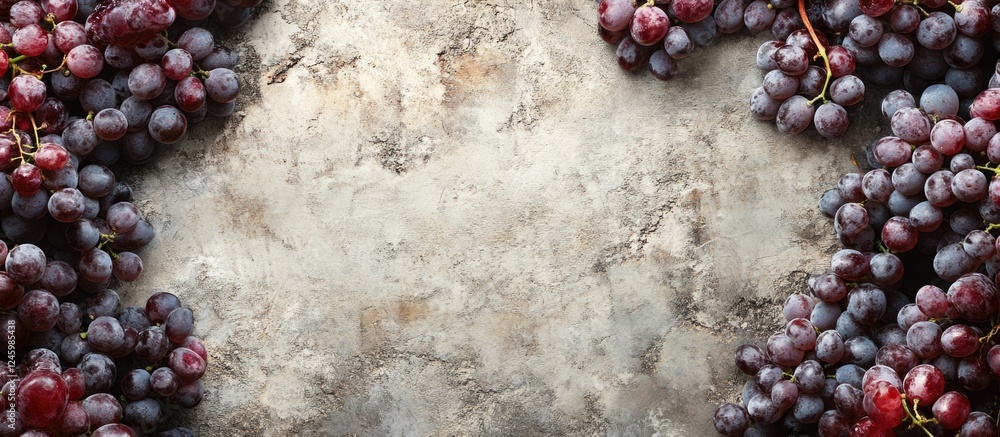 Aufkleber fresh raw grapes with natural textures framing blank space for text or product placement on rustic b