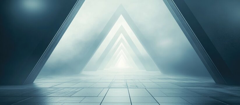 Futuristic gray blue triangular grid background symbolizing digital pathways with ample empty space for text and messaging.