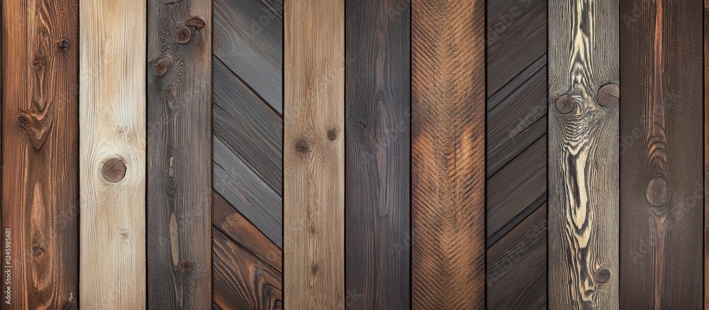 Poster textured background featuring a collection of vintage knotty wooden planks in various colors and pat