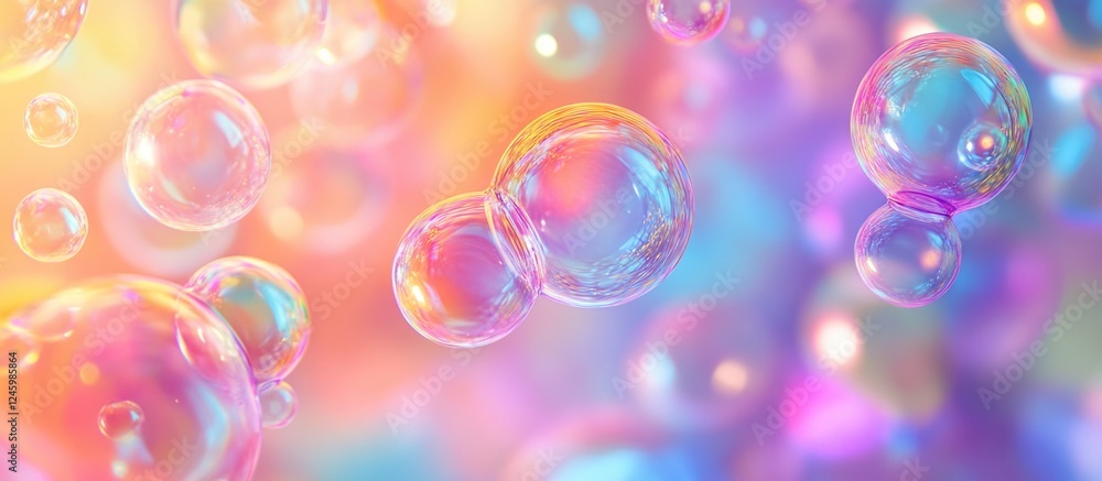 Poster colorful gel bubble background with textured overlays in a soft focus for abstract design and creati