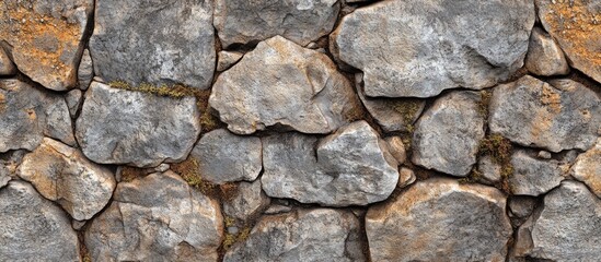 Obraz premium Textured surface of an ancient stone wall showcasing natural rock formations and earthy tones ideal for background or historical themes