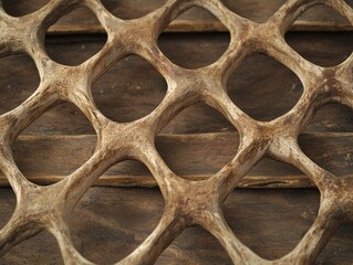 Abstract wooden lattice pattern on a wood background.