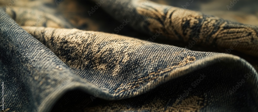 Poster vintage denim fabric texture with faded light patterns in close-up view, perfect for design backgrou