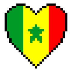 Fototapeta premium Senegal flag with heart shape in pixel art style