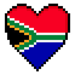 Fototapeta premium South African flag with heart shape in pixel art style
