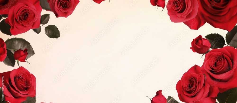 Poster elegant red rose floral border with space for custom text or message on cream background