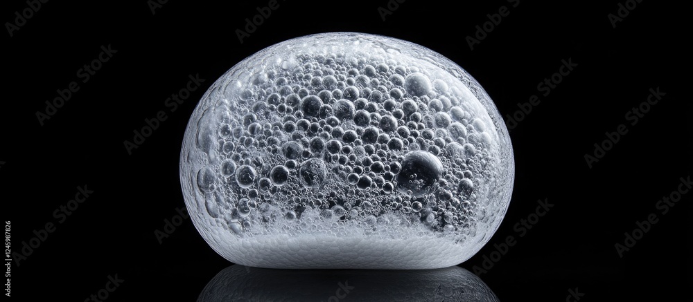 Aufkleber detailed close-up of a translucent foam bubble showcasing intricate bubble structures against a blac
