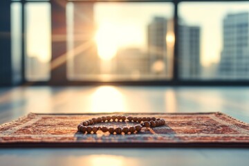Sunrise prayer beads carpet city view