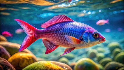 Naklejka premium A vibrant underwater scene showcasing pink and blue fish.