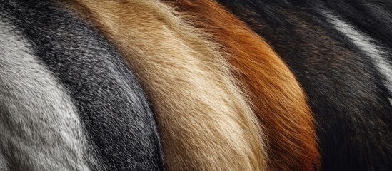 Fur textures of horses in a close-up showing various shades and colors for a natural and organic background design.