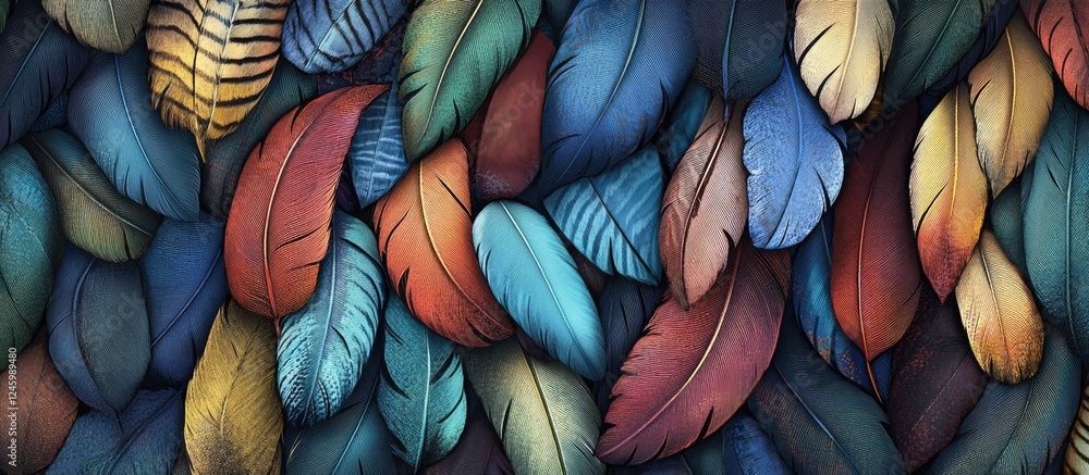 Poster vibrant colored bird feathers texture background showcasing a beautiful array of colorful patterns a