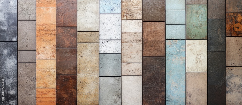 Poster textured wall with various brick and tile patterns showcasing different colors and materials in a se