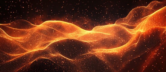 Futuristic digital wave patterns with glowing bits and bytes on a dark background creating a dynamic and energetic atmosphere for text placement