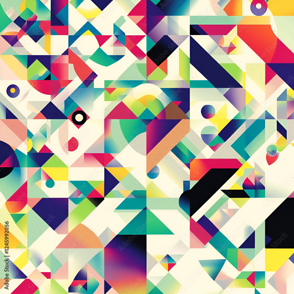 Poster vibrant geometric abstract: a dazzling array of colorful geometric shapes and patterns create a dyna