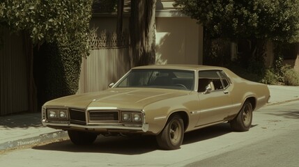 Classic car parked on sunny suburban street
