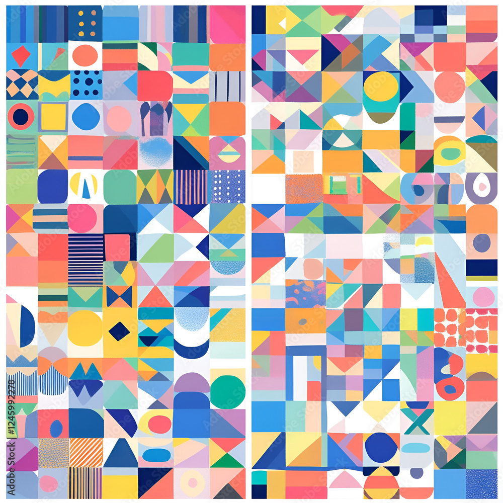 Poster geometric color block pattern: a vibrant and playful collection of geometric patterns featuring a ka