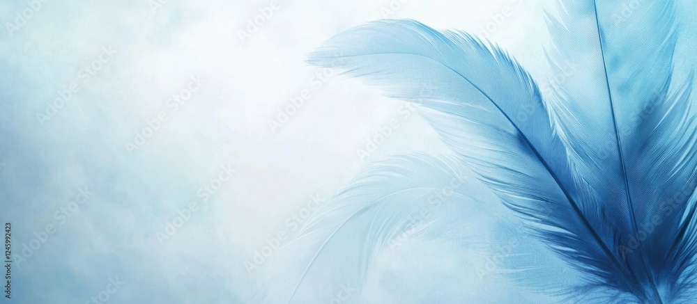 Poster soft blue feather illustration ideal for backgrounds or design projects featuring ample space for te