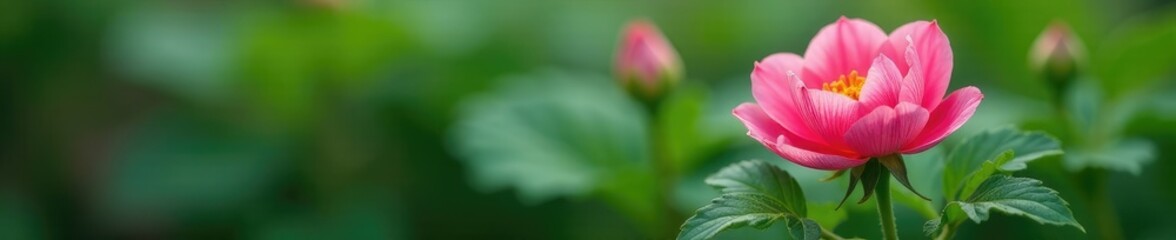 Naklejka premium Delicate leaves and stems surround a blooming flower, natural, nature